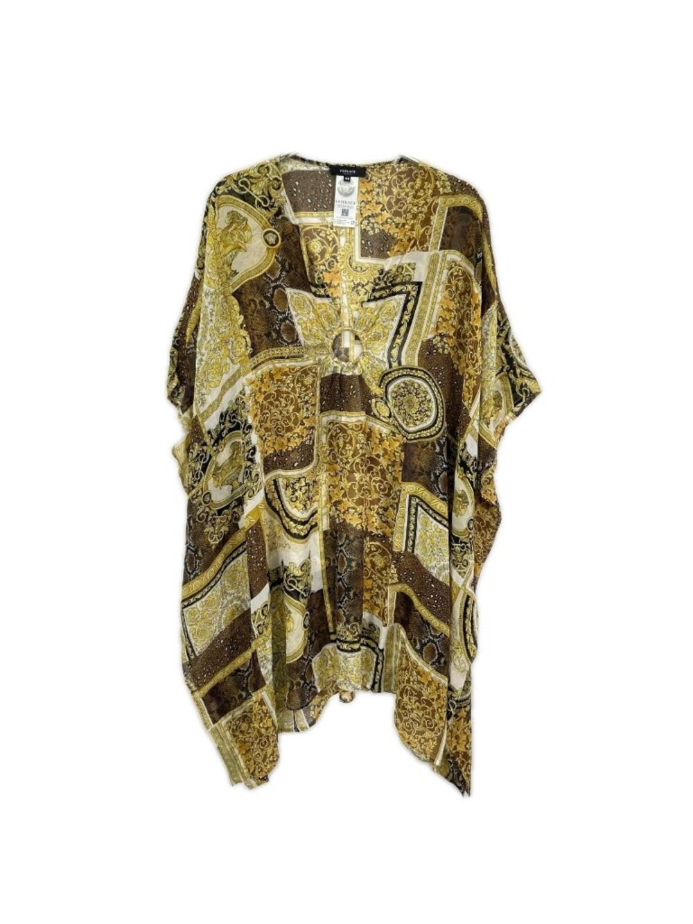 Versace Gold Barocco Medusa Print Silk Dress 44